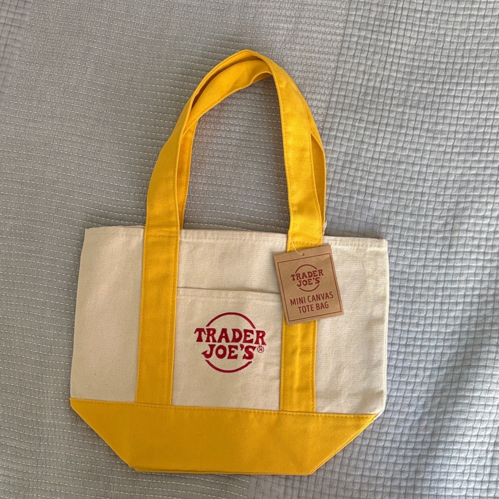 Trader Joe's Mini Canvas Tote Bag in Yellow & Cream